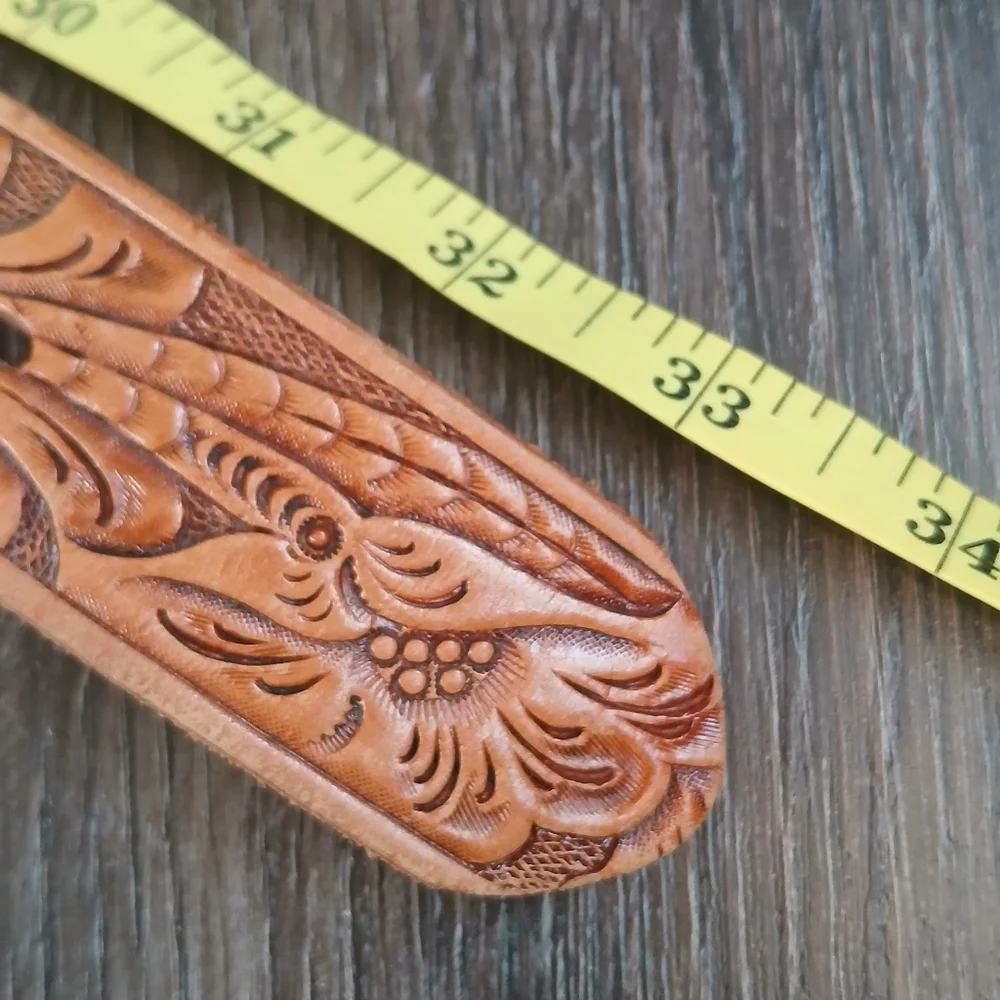 Vintage Chambers Belt Embossed Leather Belt Hand Finished Made In USA